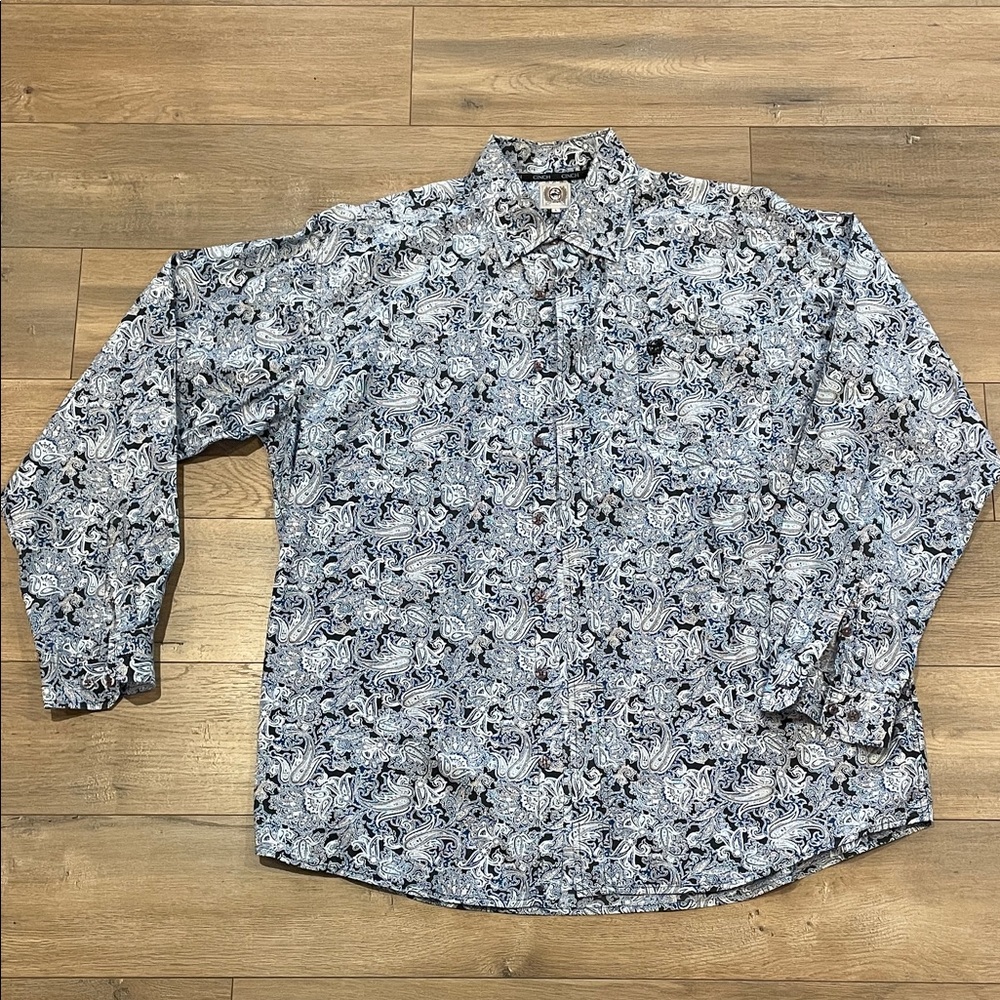 Cinch Men's Black and Blue Paisley Button Down Shirt